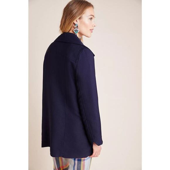 NWT Anthroologie Wellesley Pleated Peacoat Blue Lined Pockets Size XS - Picture 2 of 11